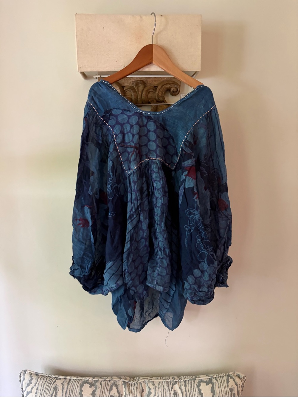 Boho Indigo Peasant Blouse - Women's Blue Flowing Top